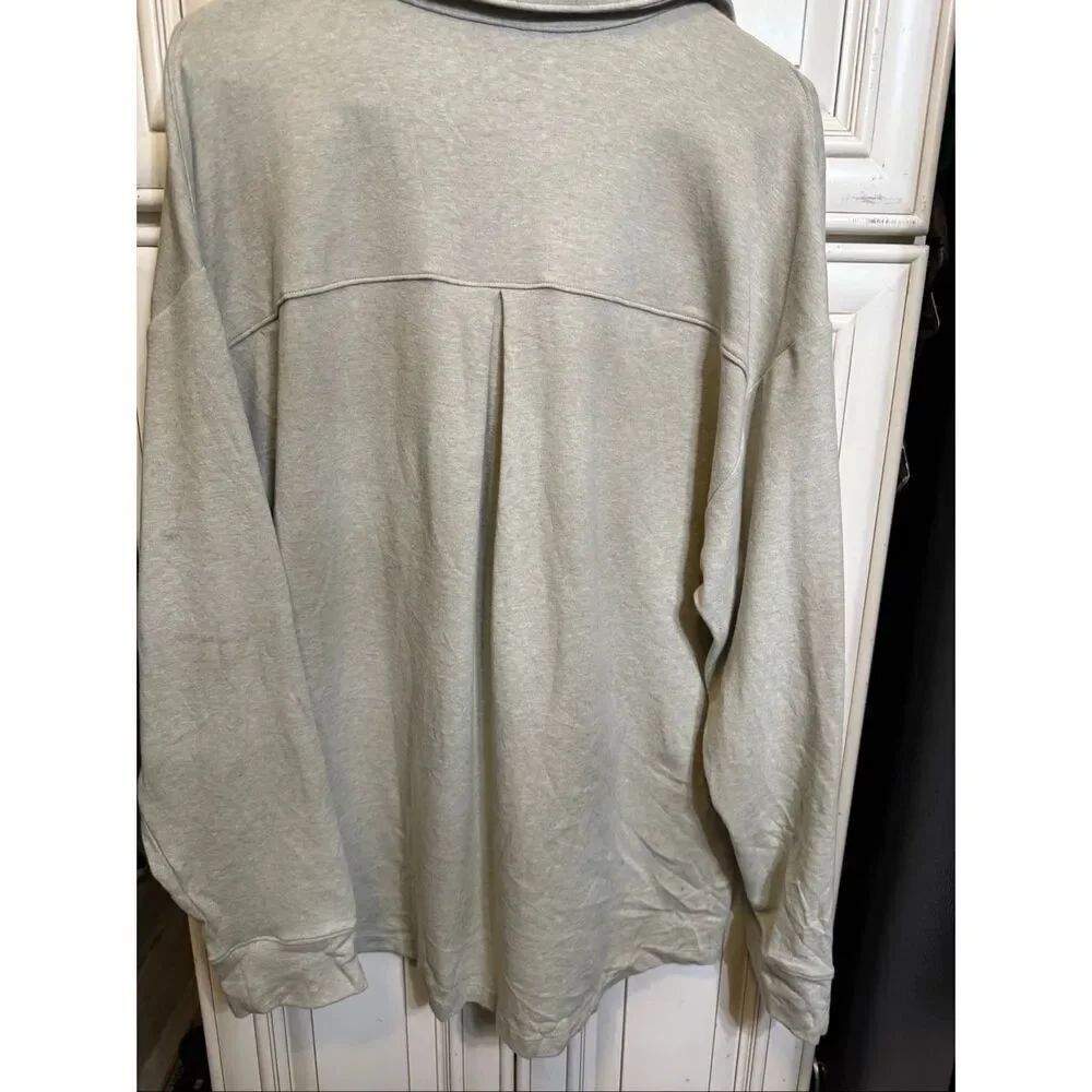 Eberjey Women's Luxe Sweats Snap Collared Shacket Gray Green Size Medium